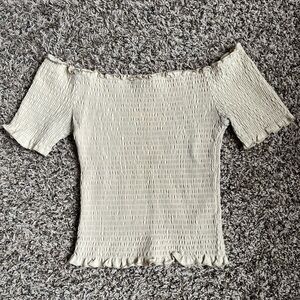 H&M Cream Off-Shoulder Smocked Crop Top
